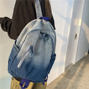 Vintage Women Backpack Denim Daypack Large Capacity Student School Book Bag