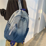 Vintage Women Backpack Denim Daypack Large Capacity Student School Book Bag