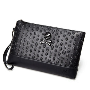 Men Skull Embossed Wrist Bag Punk Style Clutch Bag