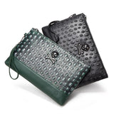 Men Skull Embossed Wrist Bag Punk Style Clutch Bag