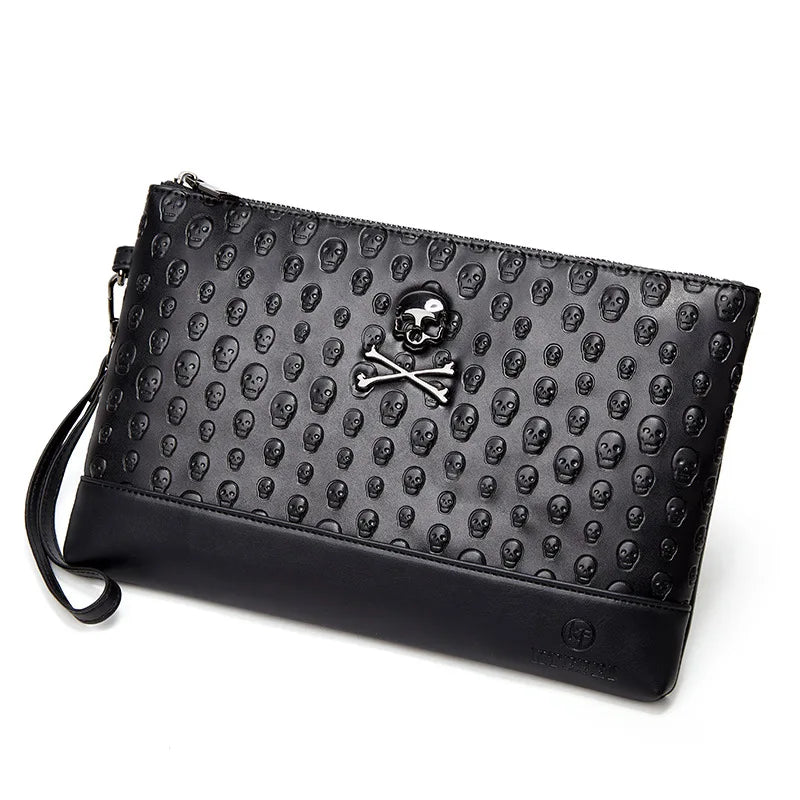 Men Skull Embossed Wrist Bag Punk Style Clutch Bag