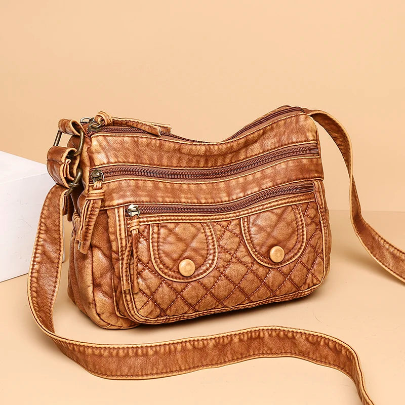 Vintage Crossbody Bag Soft Leather Handbags Multi-pockets Bag