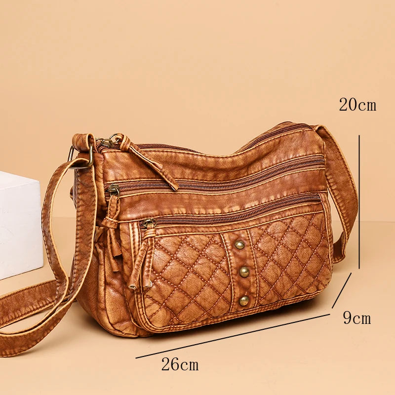 Vintage Crossbody Bag Soft Leather Handbags Multi-pockets Bag