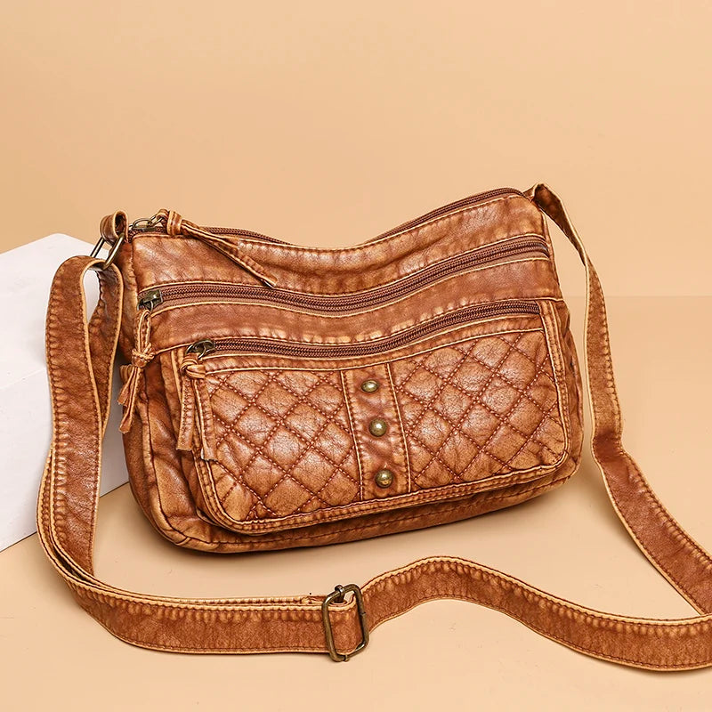 Vintage Crossbody Bag Soft Leather Handbags Multi-pockets Bag