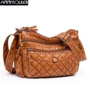 Vintage Crossbody Bag Soft Leather Handbags Multi-pockets Bag