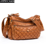 Vintage Crossbody Bag Soft Leather Handbags Multi-pockets Bag