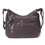 Women Leather Crossbody Bag Soft Patchwork Shoulder Bag Multi-pockets M