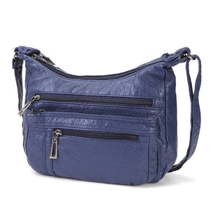 Women Leather Crossbody Bag Soft Patchwork Shoulder Bag Multi-pockets M
