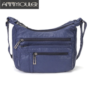 Women Leather Crossbody Bag Soft Patchwork Shoulder Bag Multi-pockets M