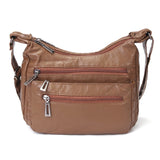 Women Leather Crossbody Bag Soft Patchwork Shoulder Bag Multi-pockets M