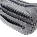 Women Leather Crossbody Bag Soft Patchwork Shoulder Bag Multi-pockets M