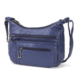 Women Leather Crossbody Bag Soft Patchwork Shoulder Bag Multi-pockets M