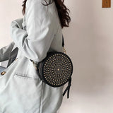 Small Rivet Round Bag Leather Crossbody Bag Girls Purse