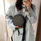 Small Rivet Round Bag Leather Crossbody Bag Girls Purse