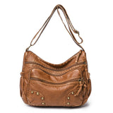 Vintage Soft Leather Crossbody Bag with Rivet Detail