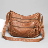 Vintage Soft Leather Crossbody Bag with Rivet Detail