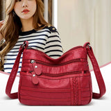 Annmouler Women Bag Pu Soft Leather Multi-layer Crossbody Small Bag Red Handbag