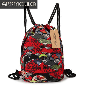 Bohemian Style Canvas Rucksack Vintage Drawstring Backpack