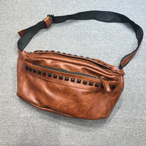 Unisex Waist Bag Fanny Pack Brown Rivet Chest Bag
