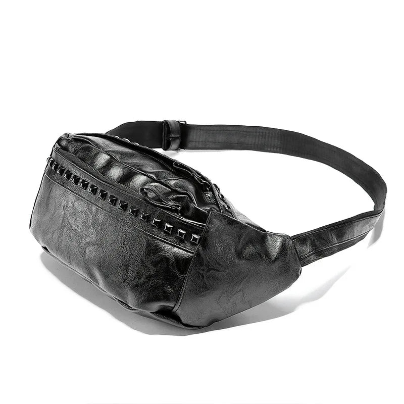 Unisex Waist Bag Fanny Pack Brown Rivet Chest Bag