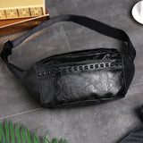 Unisex Waist Bag Fanny Pack Brown Rivet Chest Bag