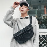 Unisex Waist Bag Fanny Pack Brown Rivet Chest Bag