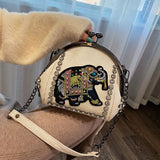 Embroidery Elephant Crossbody Bag Crystal Shell Handbag