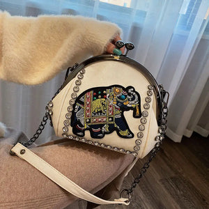 Embroidery Elephant Crossbody Bag Crystal Shell Handbag