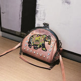 Embroidery Elephant Crossbody Bag Crystal Shell Handbag