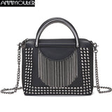 Punk Style Women Handbag PU Leather Tote Bag with Tassel Chain