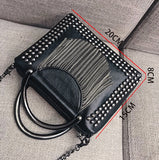 Punk Style Women Handbag PU Leather Tote Bag with Tassel Chain