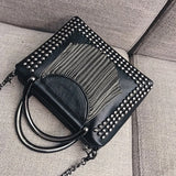 Punk Style Women Handbag PU Leather Tote Bag with Tassel Chain