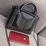 Punk Style Women Handbag PU Leather Tote Bag with Tassel Chain