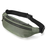 Women Green Nylon Waist Pack Fanny Pack Small Double Zipper Phone Purse Bag