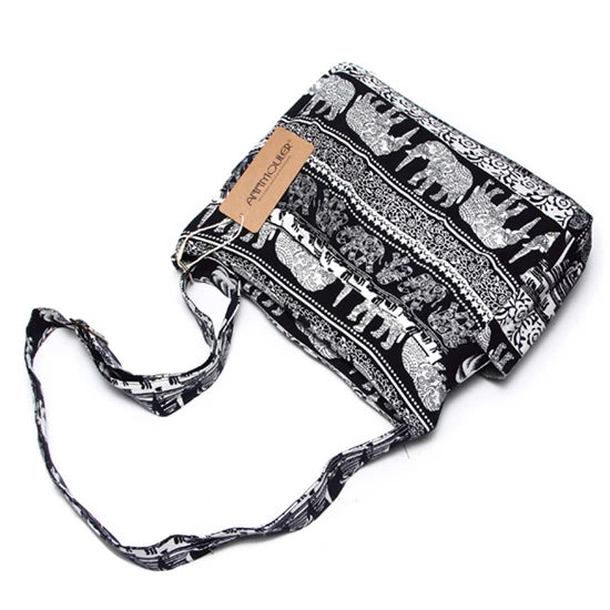 Elephant Printed Crossbody Bag with Large Capacity and 2 Pockets