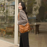 Vintage Pu Leather Crossbody Bag Large Capacity Shoulder Bag