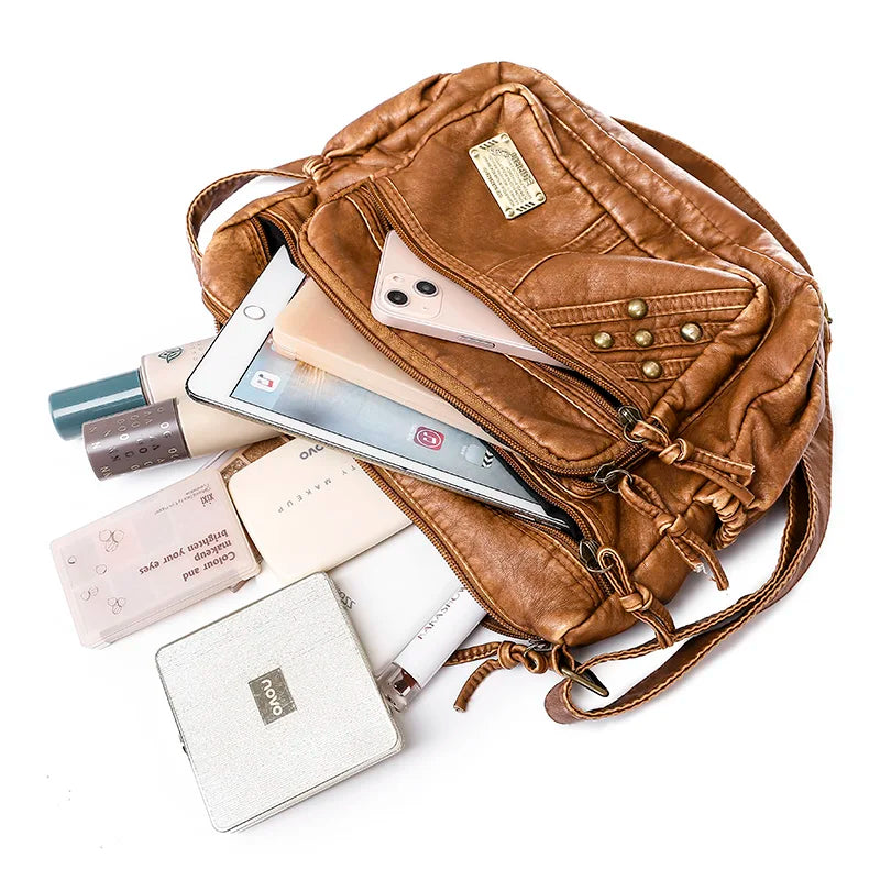 Vintage Pu Leather Crossbody Bag Large Capacity Shoulder Bag