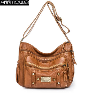 Vintage Pu Leather Crossbody Bag Large Capacity Shoulder Bag
