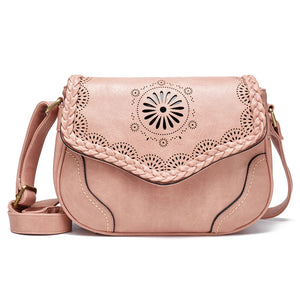 Vintage PU Leather Crossbody Shoulder Bag Hollow Out Satchel Totes