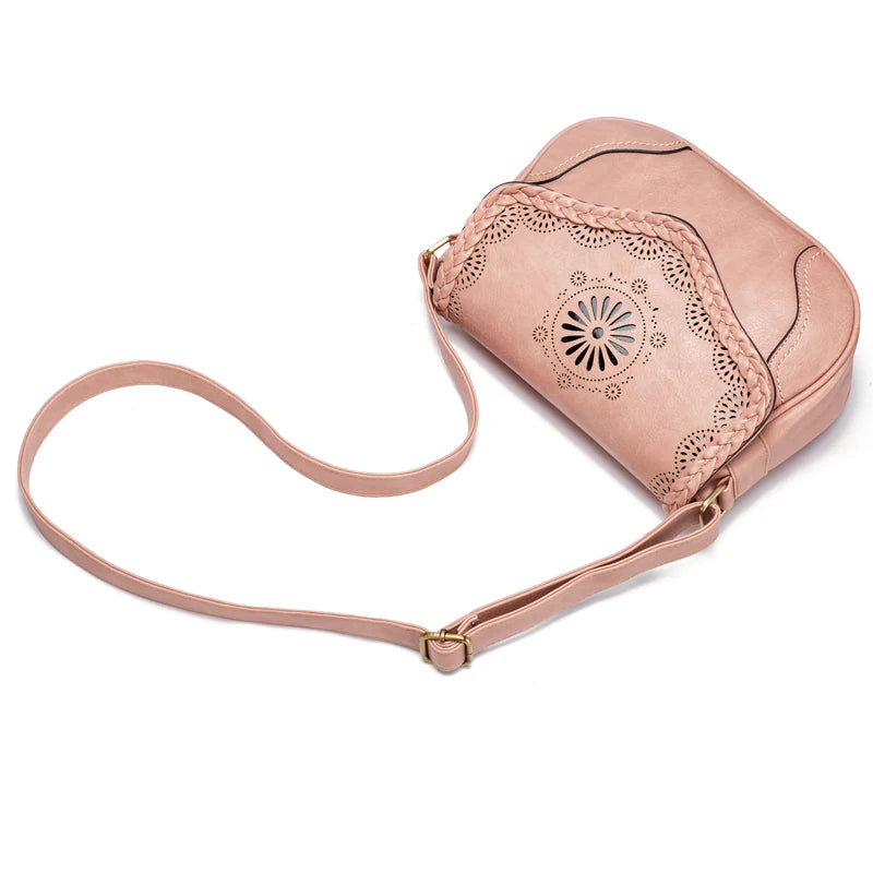 Vintage PU Leather Crossbody Shoulder Bag Hollow Out Satchel Totes