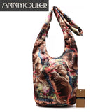 Vintage Elephant Print Hobo Bag Cotton Fabric Women Shoulder Bag