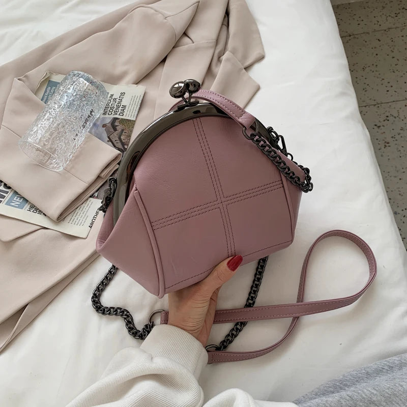 Vintage Crossbody Bag Purse Kiss Lock Tote Handbag with Chain