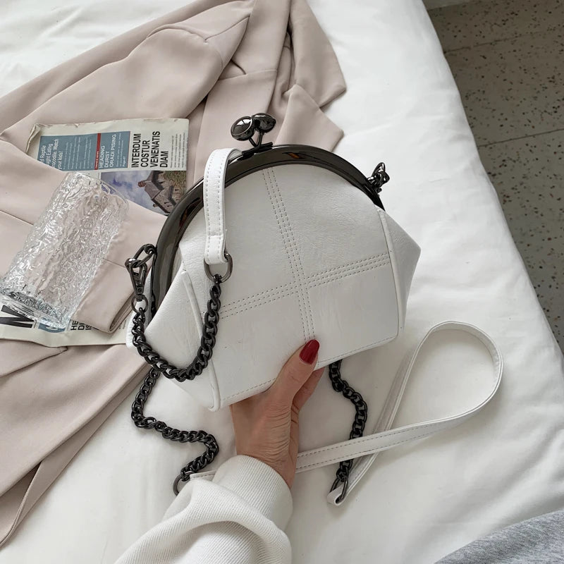 Vintage Crossbody Bag Purse Kiss Lock Tote Handbag with Chain