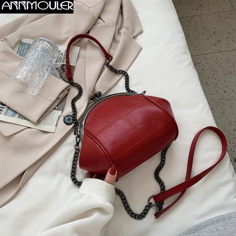Vintage Crossbody Bag Purse Kiss Lock Tote Handbag with Chain