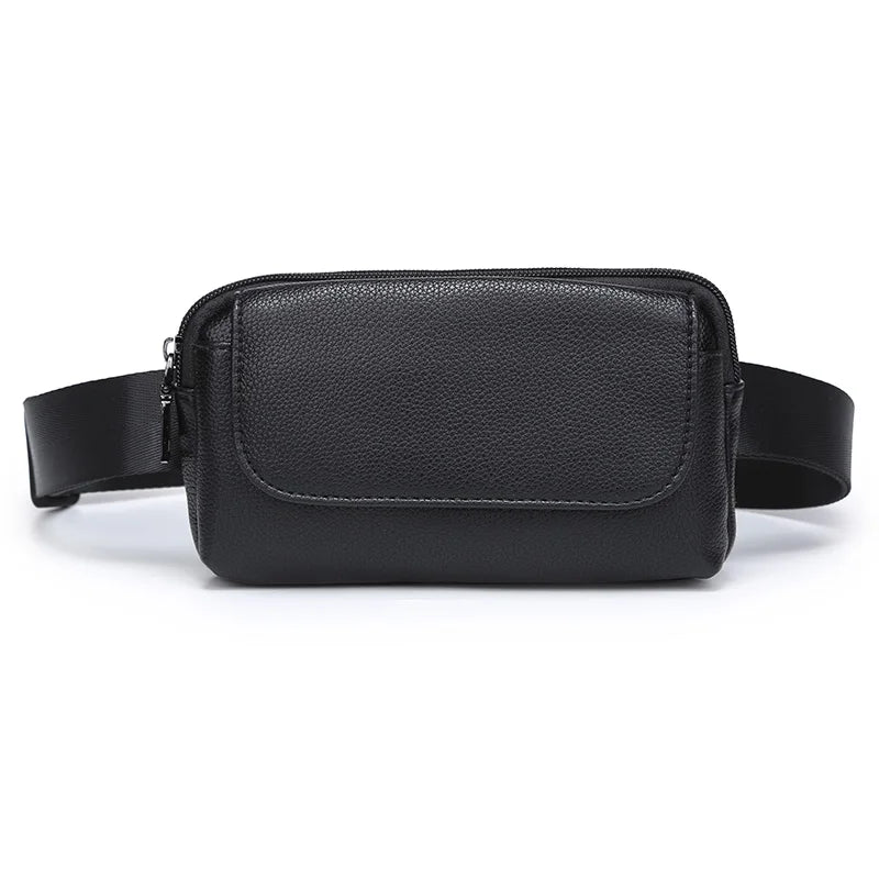 Women PU Leather Waist Bag Fanny Pack Double Pocket Small Phone Bag Purse
