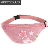 Pink Patchwork Waist Bag, Star Waist Pack Corduroy Phone Pouch