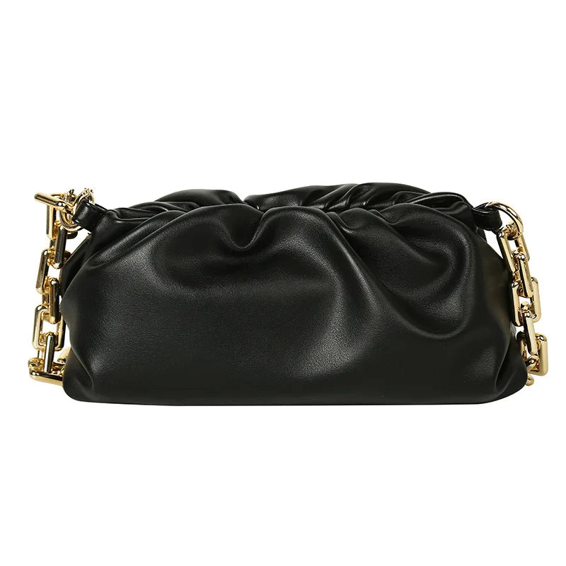 Cloud Shape Women Bag Pleated Tote Bag Thick Chain Dumpling Clip Purse Bag
