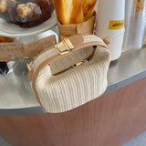 Straw Crossbody Bucket Bag Lock Handle Shoulder Beach Bag