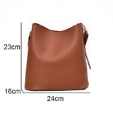 High Capacity Bucket Bag Wide Strap Shoulder Bags PU Leather Women Bags