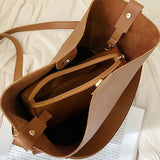 High Capacity Bucket Bag Wide Strap Shoulder Bags PU Leather Women Bags